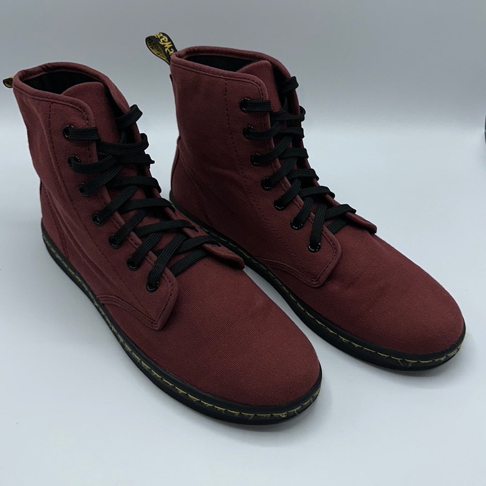 Dr. Martens Shoreditch Lace-Up Canvas Ankle Boots, Maroon, Size 11